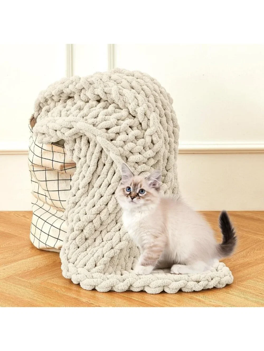 Cozy Chunky Knit Blanket Throw for Couch - Soft Knitted Yarn, 51